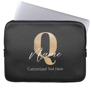 Modern Monogrammed Initial Q & Name Personalised Laptop Sleeve