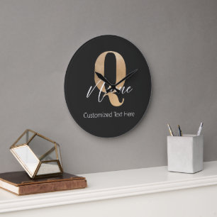 Modern Monogrammed Initial Q & Name Personalised Large Clock