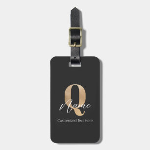 Modern Monogrammed Initial Q & Name Personalised Luggage Tag