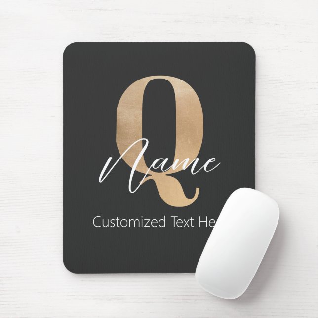 Modern Monogrammed Initial Q & Name Personalised Mouse Pad (With Mouse)