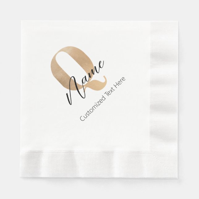 Modern Monogrammed Initial Q & Name Personalised Napkin (Front)