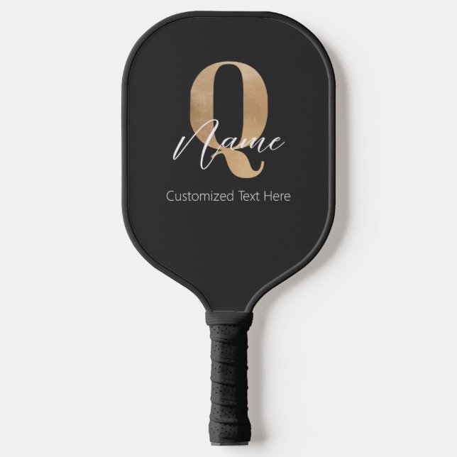 Modern Monogrammed Initial Q & Name Personalised Pickleball Paddle (Front)