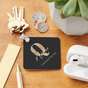 Modern Monogrammed Initial Q & Name Personalized Key Ring