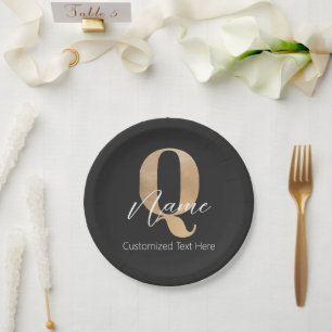 Modern Monogrammed Initial Q & Name Personalized Paper Plate
