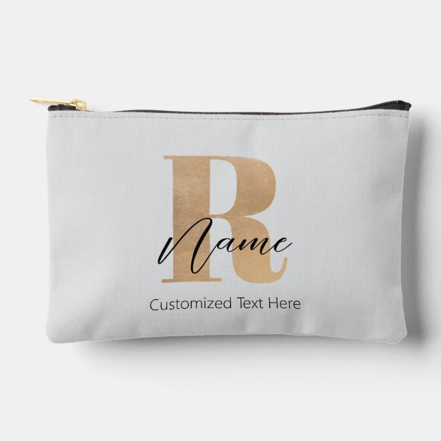 Modern Monogrammed Initial R & Name Personalised Accessory Pouch (Front)