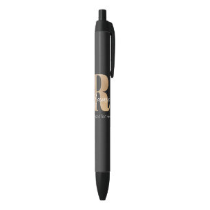 Modern Monogrammed Initial R & Name Personalised Black Ink Pen