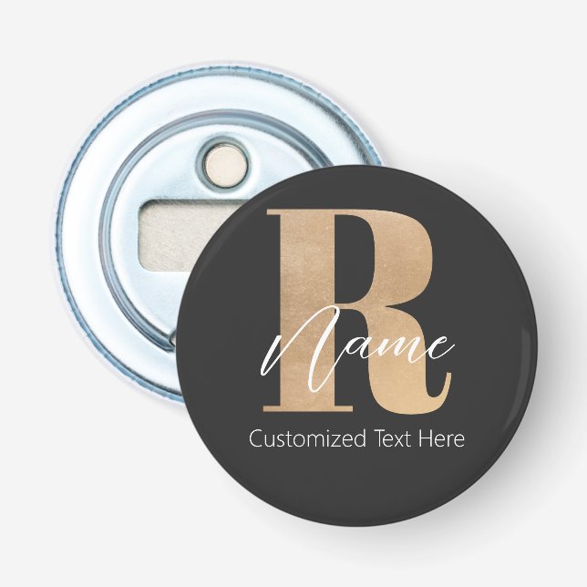 Modern Monogrammed Initial R & Name Personalised Bottle Opener (Front)