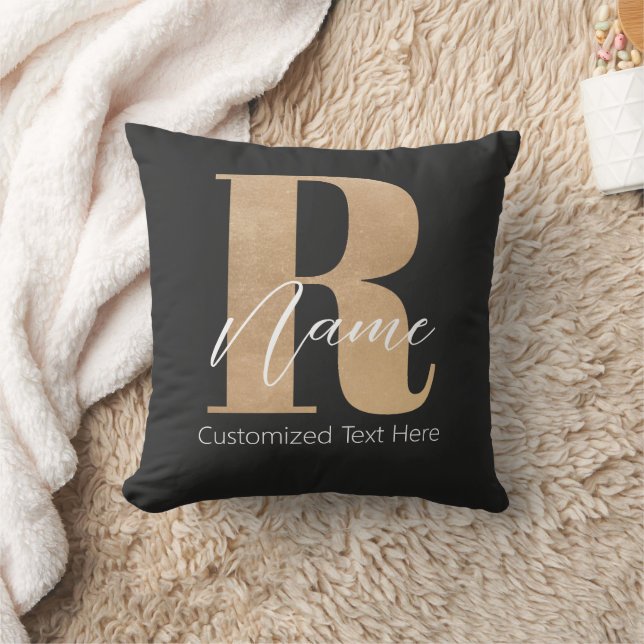 Modern Monogrammed Initial R & Name Personalised Cushion (Blanket)