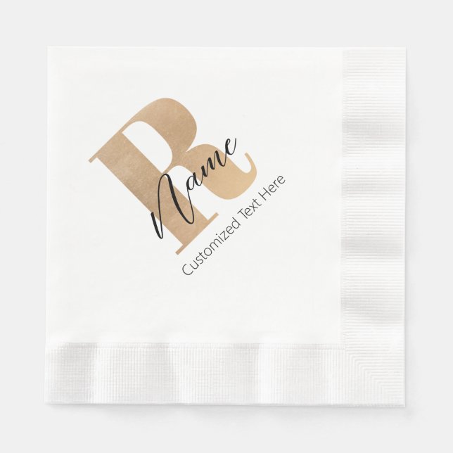 Modern Monogrammed Initial R & Name Personalised Napkin (Front)