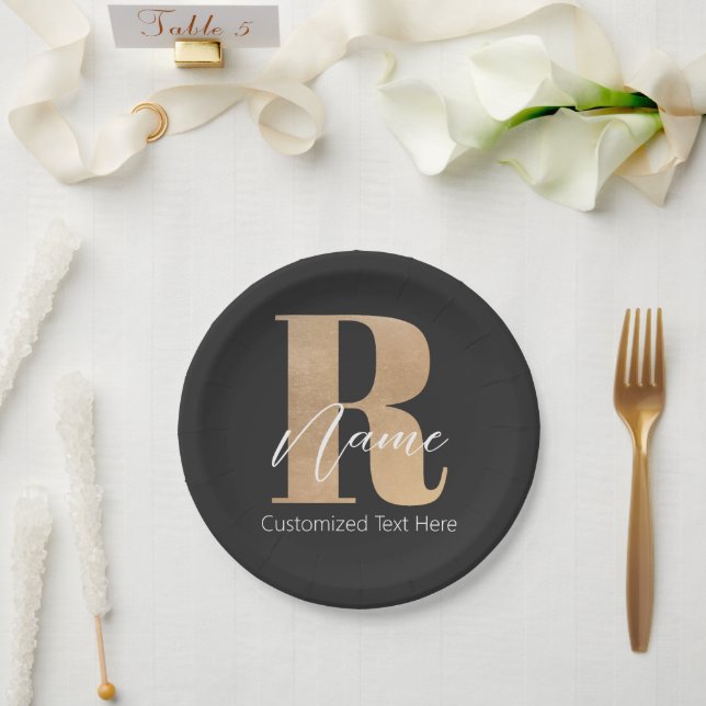 Modern Monogrammed Initial R & Name Personalised Paper Plate (Wedding)