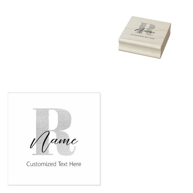 Modern Monogrammed Initial R & Name Personalised Rubber Stamp (Stamped)