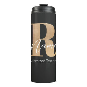 Modern Monogrammed Initial R & Name Personalised Thermal Tumbler