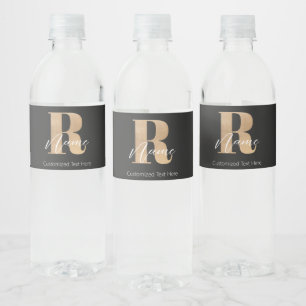 Modern Monogrammed Initial R & Name Personalised Water Bottle Label