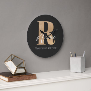 Modern Monogrammed Initial R & Name Personalized Large Clock