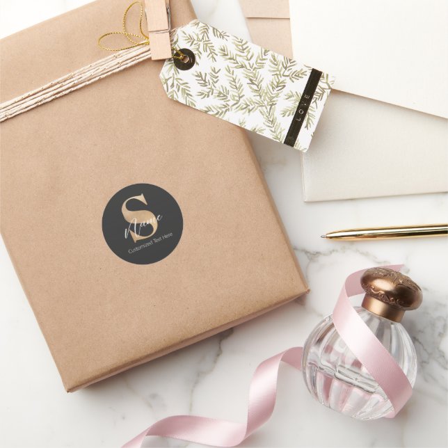 Modern Monogrammed Initial S & Name Personalised Classic Round Sticker (Gifting)