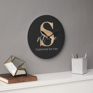 Modern Monogrammed Initial S & Name Personalised Large Clock