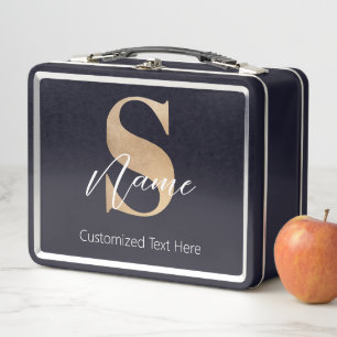 Modern Monogrammed Initial S & Name Personalised Metal Lunch Box