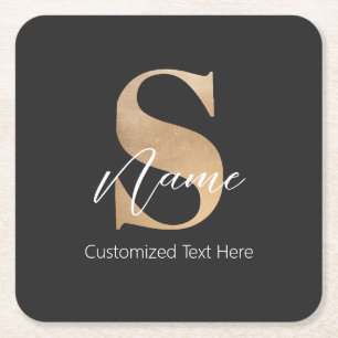 Modern Monogrammed Initial S & Name Personalised Square Paper Coaster