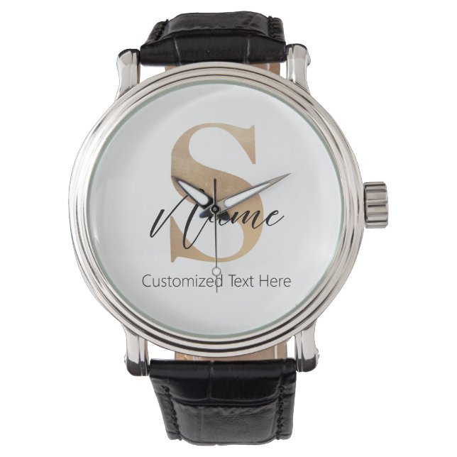 Modern Monogrammed Initial S & Name Personalised Watch (Front)