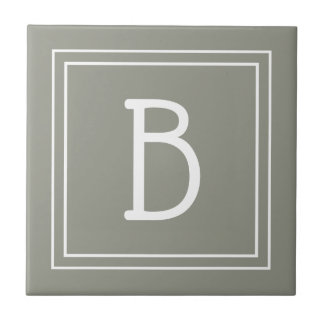 Modern Monogrammed Initial Sage Green White Simple Ceramic Tile