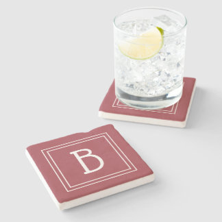 Modern Monogrammed Initial Simple Letter Red White Stone Coaster