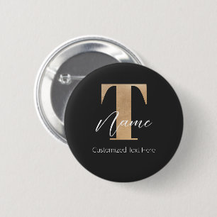 Modern Monogrammed Initial T & Name Personalised 6 Cm Round Badge