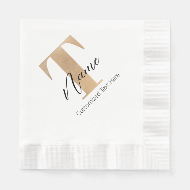 Modern Monogrammed Initial T & Name Personalised Napkin (Front)