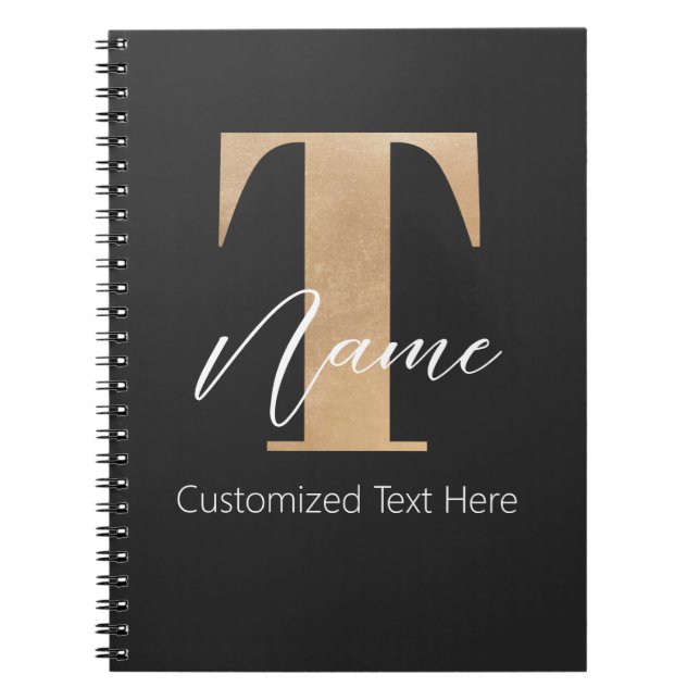 Modern Monogrammed Initial T & Name Personalised Notebook (Front)