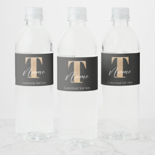Modern Monogrammed Initial T & Name Personalised Water Bottle Label