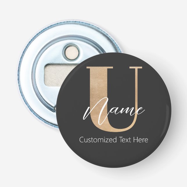 Modern Monogrammed Initial U & Name Personalised Bottle Opener (Front)