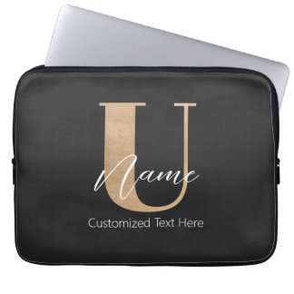 Modern Monogrammed Initial U & Name Personalised Laptop Sleeve