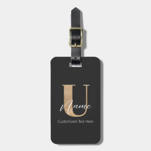 Modern Monogrammed Initial U & Name Personalised Luggage Tag