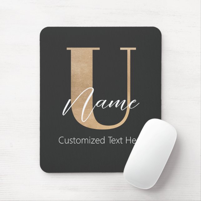 Modern Monogrammed Initial U & Name Personalised Mouse Pad (With Mouse)
