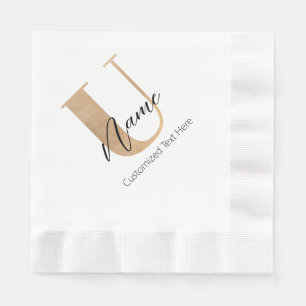 Modern Monogrammed Initial U & Name Personalised Napkin