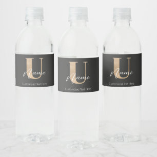 Modern Monogrammed Initial U & Name Personalised Water Bottle Label