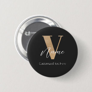 Modern Monogrammed Initial V & Name Personalised 6 Cm Round Badge