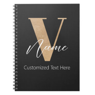 Modern Monogrammed Initial V & Name Personalised Notebook