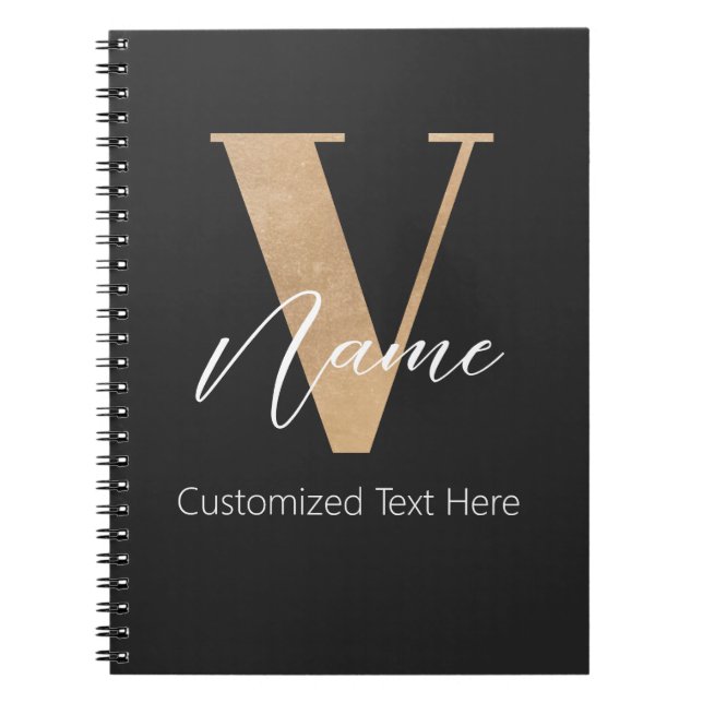 Modern Monogrammed Initial V & Name Personalised Notebook (Front)