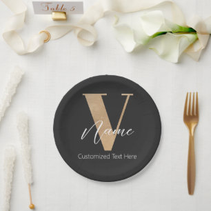 Modern Monogrammed Initial V & Name Personalised Paper Plate