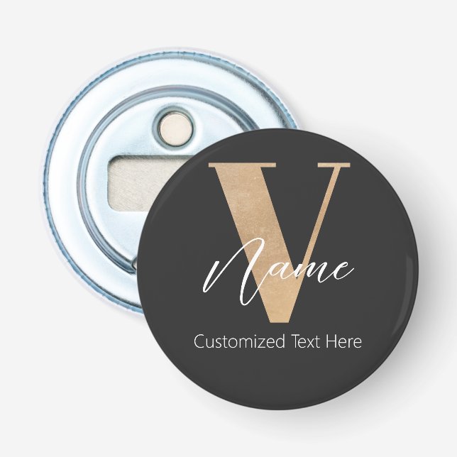 Modern Monogrammed Initial V & Name Personalized Bottle Opener (Front)