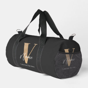 Modern Monogrammed Initial V & Name Personalized Duffle Bag