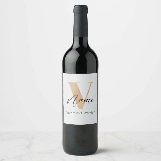 Modern Monogrammed Initial V & Name Personalized Wine Label (Front)
