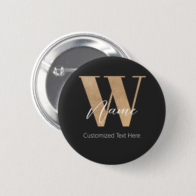 Modern Monogrammed Initial W & Name Personalized 6 Cm Round Badge (Front & Back)