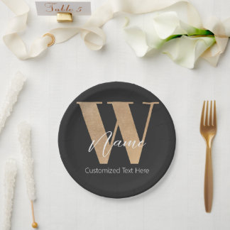 Modern Monogrammed Initial W & Name Personalized Paper Plate