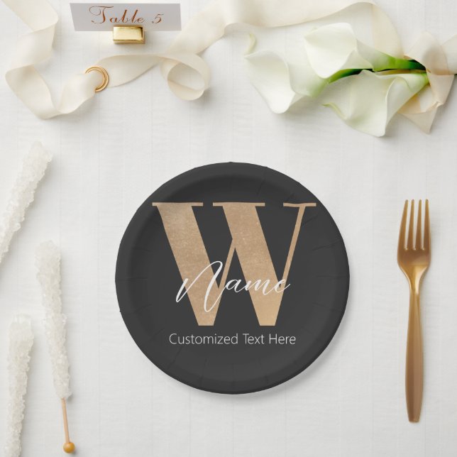 Modern Monogrammed Initial W & Name Personalized Paper Plate (Wedding)
