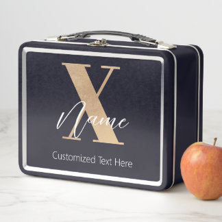 Modern Monogrammed Initial X & Name Personalized Metal Lunch Box