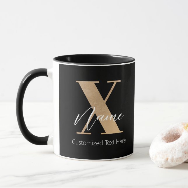 Modern Monogrammed Initial X & Name Personalized Mug (With Donut)