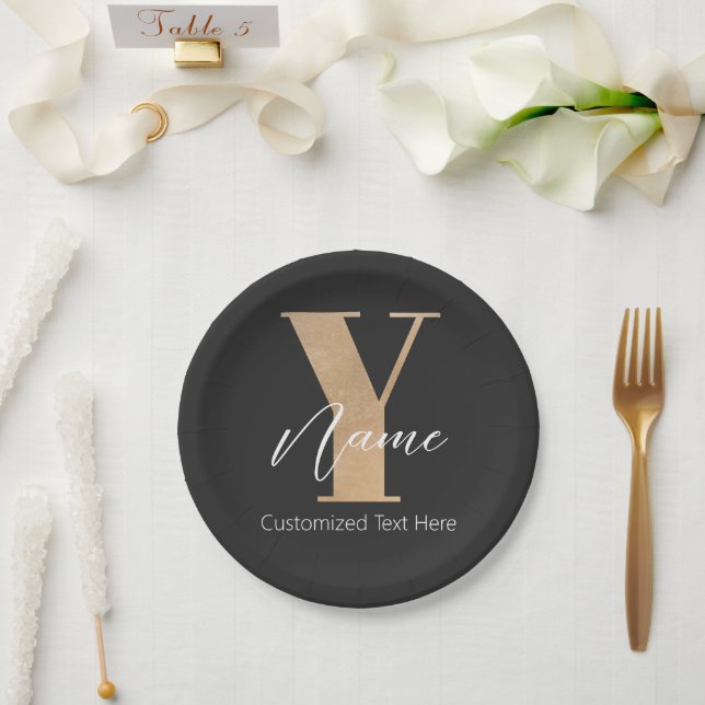 Modern Monogrammed Initial Y & Name Personalized Paper Plate (Wedding)