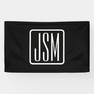 Modern Monogrammed Initials Black & White Banner