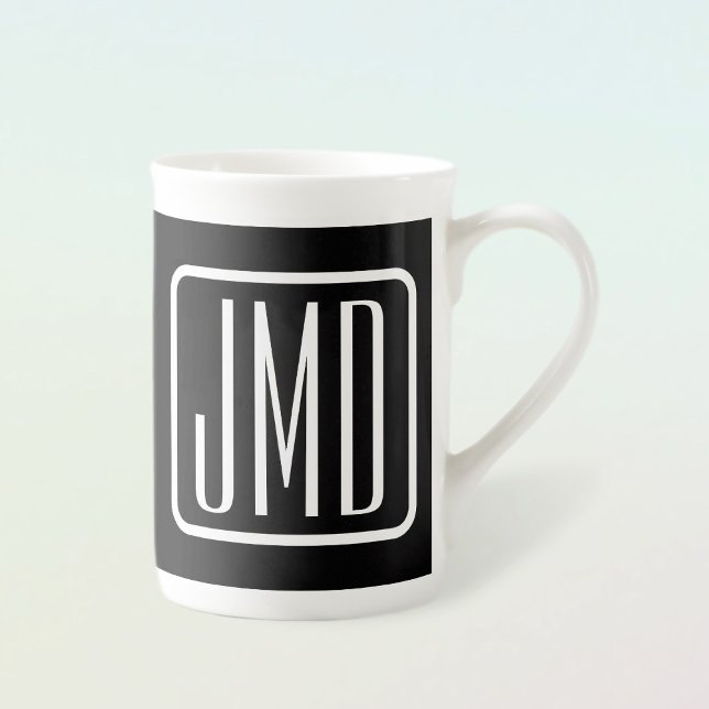 Modern Monogrammed Initials | Black & White Bone China Mug (Creator Uploaded)